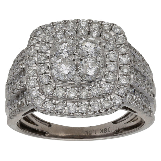 18ct White Gold 1.645ct Diamond Cluster Ring Size L