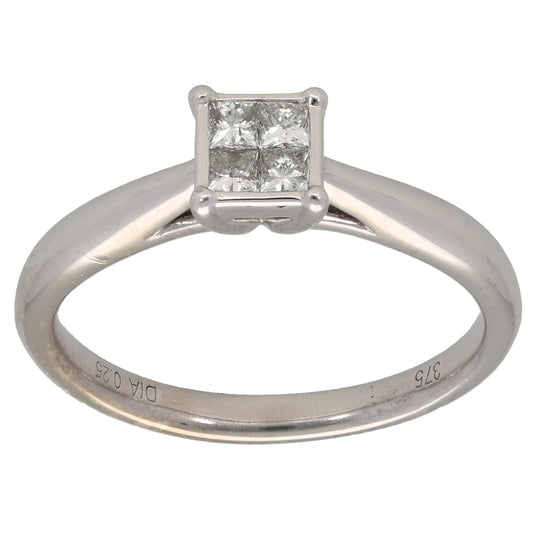 9ct White Gold 0.25ct Diamond Dress/Cocktail Ring Size P