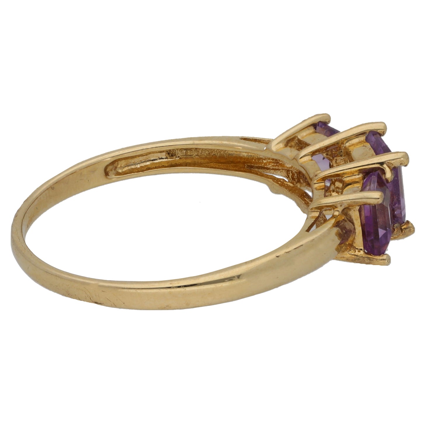 9ct Gold Amethyst Three Stone Ring Size P