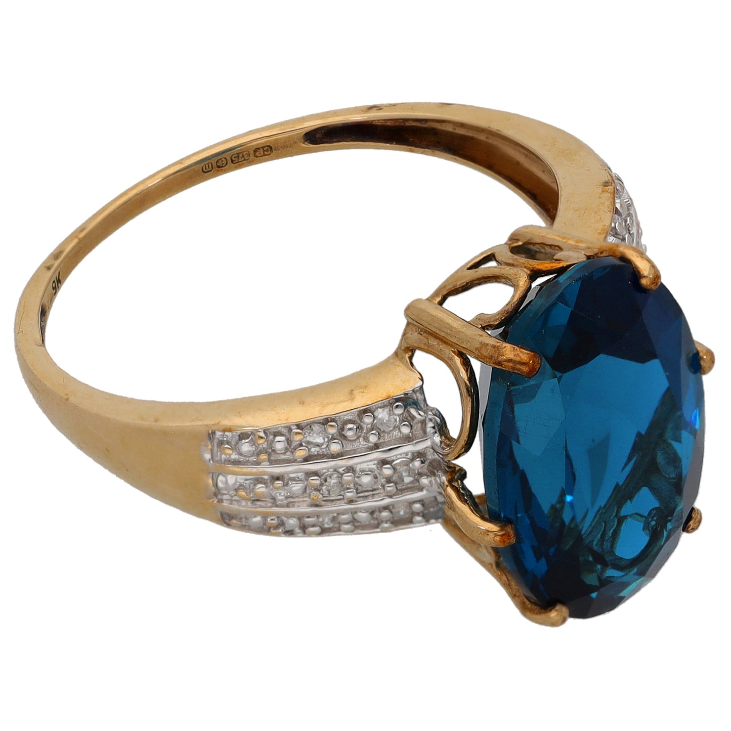 9ct Gold 0.06ct Diamond & Topaz Single Stone Ring With Accents Size R