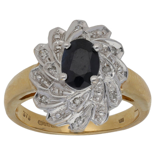 9ct Gold Sapphire & 0.05ct Diamond Dress/Cocktail Ring Size M
