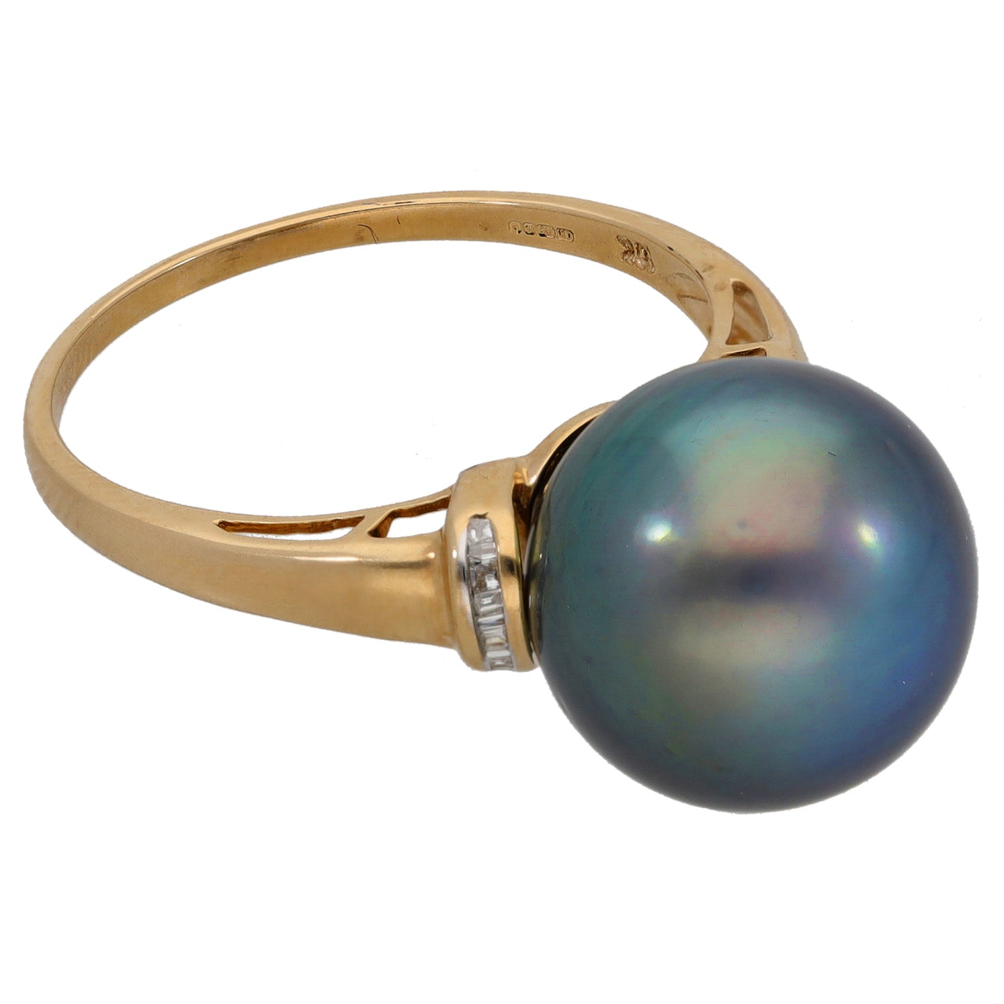 9ct Gold Cultured Pearl & 0.08ct Diamond Dress/Cocktail Ring Size R
