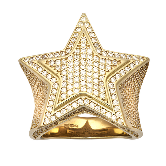 New 9ct Gold Cubic Zirconia 26mm Star Alternative Ring Sizes R-Z+1