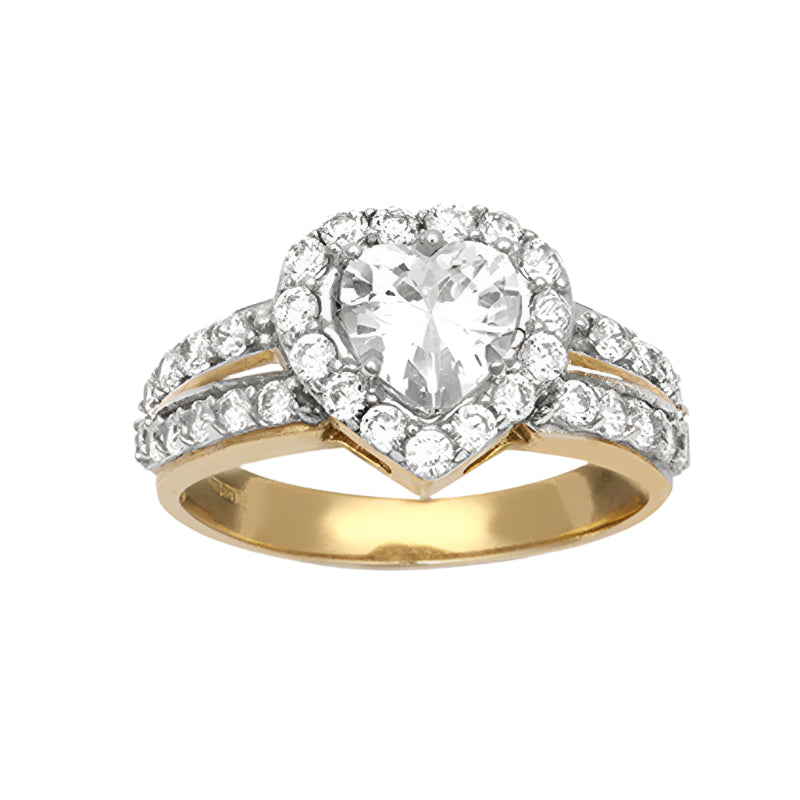 New 9ct Gold Cubic Zirconia Heart Dress/Cocktail Rings L-R