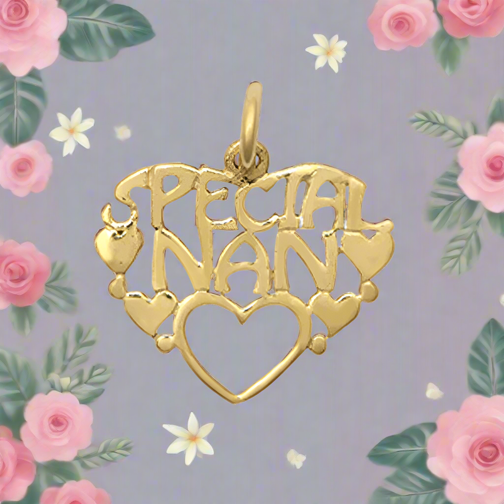 New 9ct Gold Special Nan Heart Charm Pendant 17.41mm