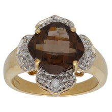 Load image into Gallery viewer, 9ct Gold 0.02ct Diamond &amp; Smoky Quartz Dress/Cocktail Ring Size M
