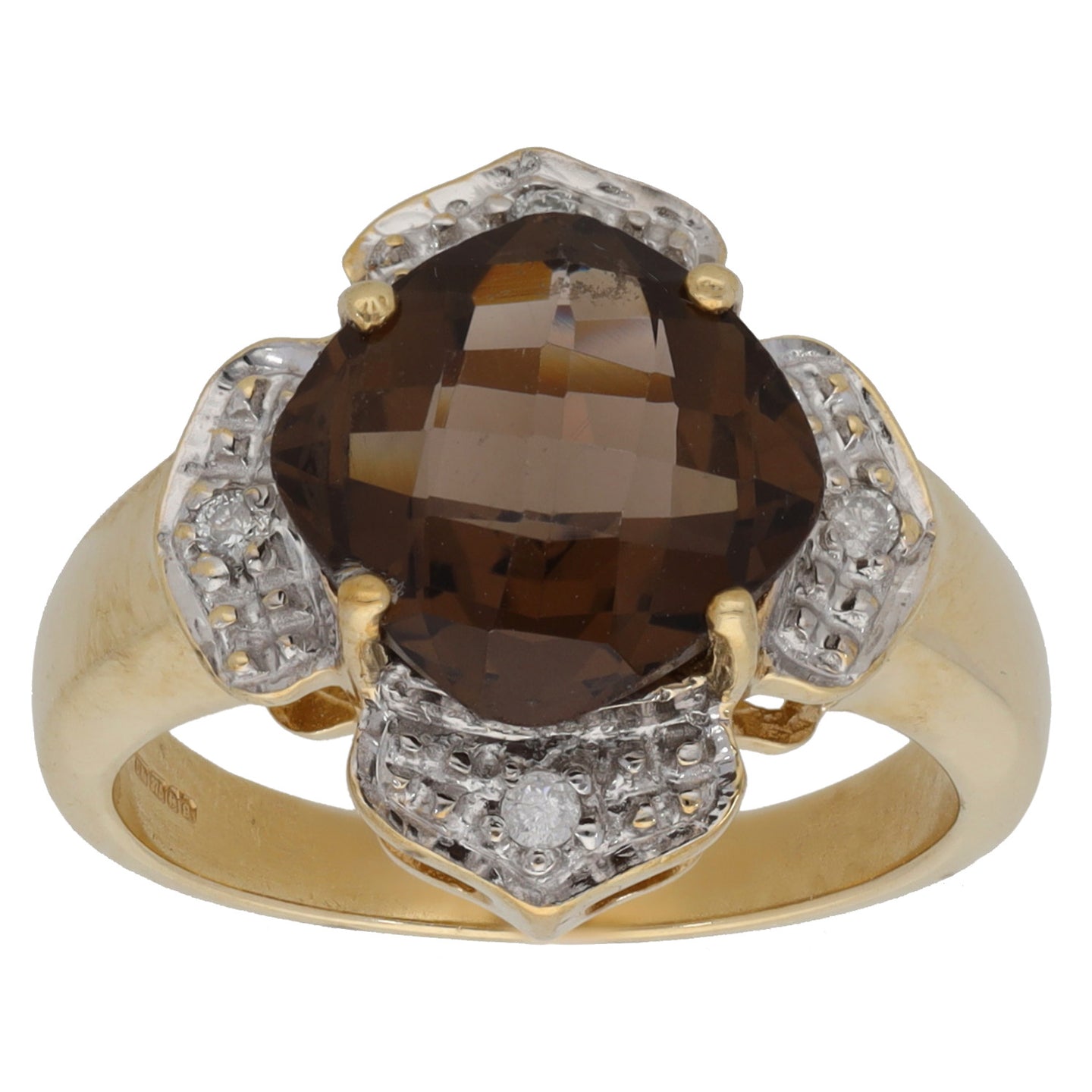 9ct Gold 0.02ct Diamond & Smoky Quartz Dress/Cocktail Ring Size M