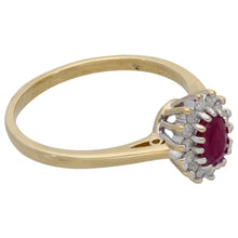 Load image into Gallery viewer, 9ct Gold 0.14ct Diamond &amp; Glass Filled Ruby Cluster Ring Size R
