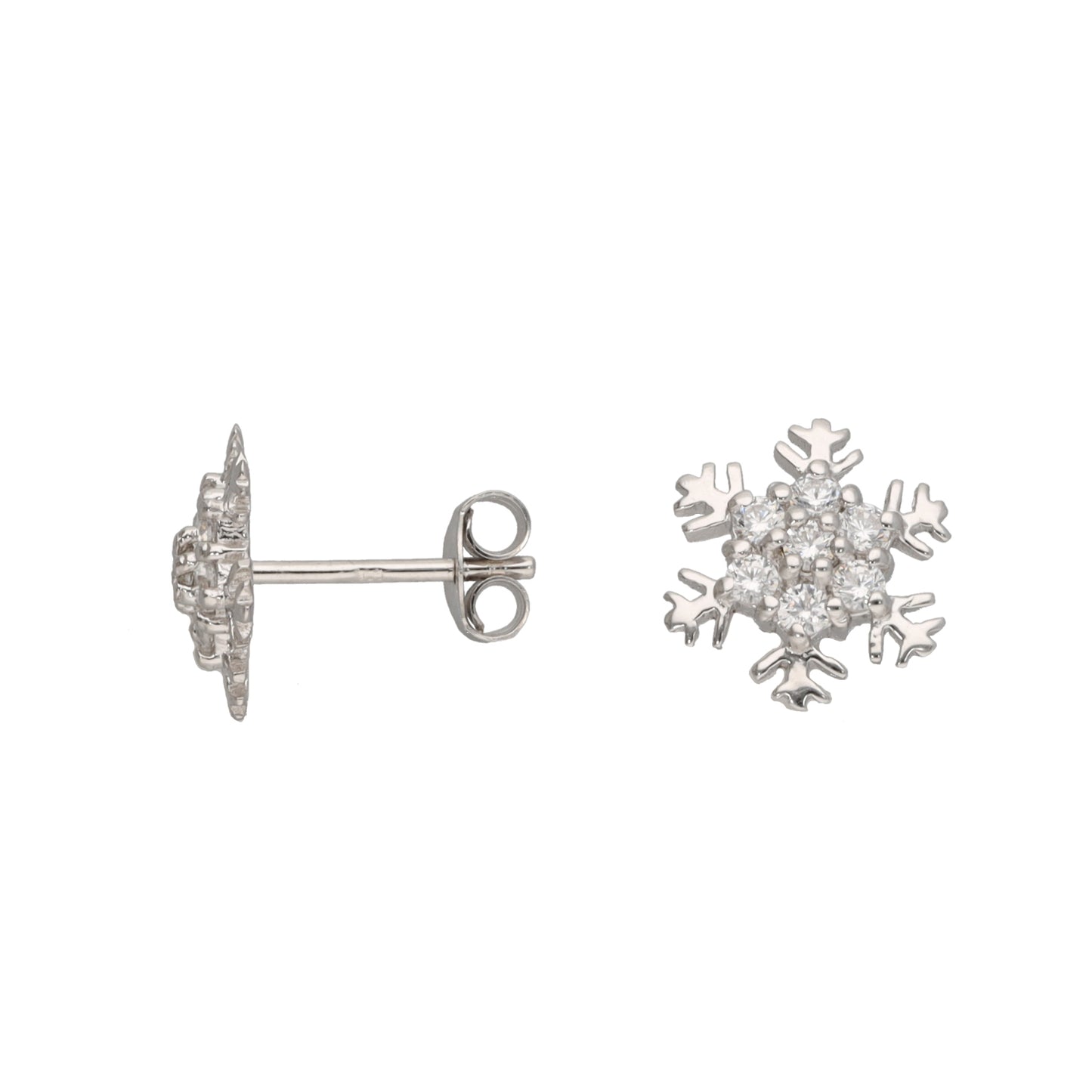 New Sterling Silver Cubic Zirconia Snowflake Stud Earrings