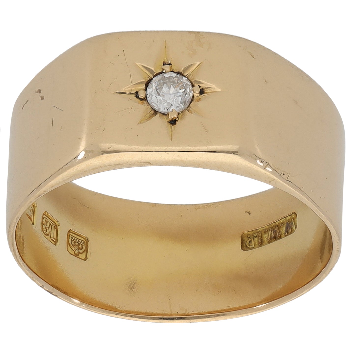 18ct Gold 0.07ct Diamond Signet Ring Size P