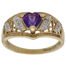 Load image into Gallery viewer, 9ct Gold Amethyst &amp; 0.06ct Diamond Dress/Cocktail Ring Size P
