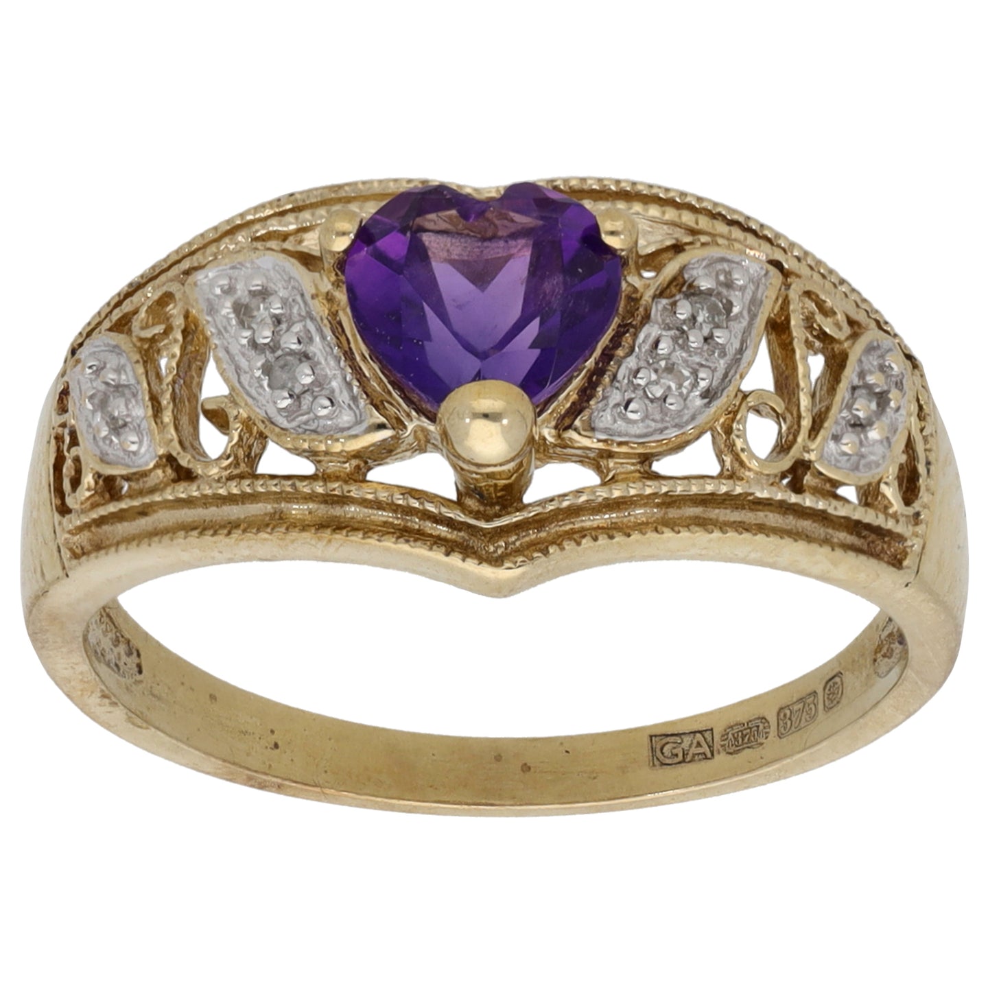 9ct Gold Amethyst & 0.06ct Diamond Dress/Cocktail Ring Size P