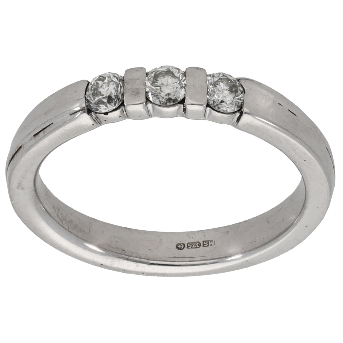 9ct White Gold 0.30ct Diamond Trilogy Ring Size P