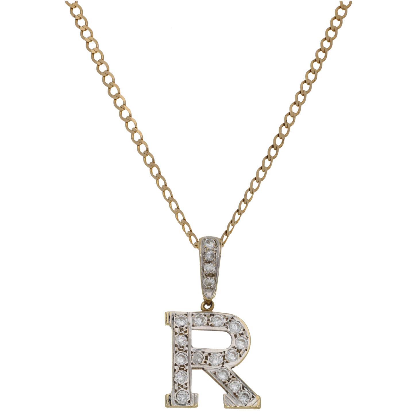 9ct Gold Cubic Zirconia Initial R Pendant With Chain