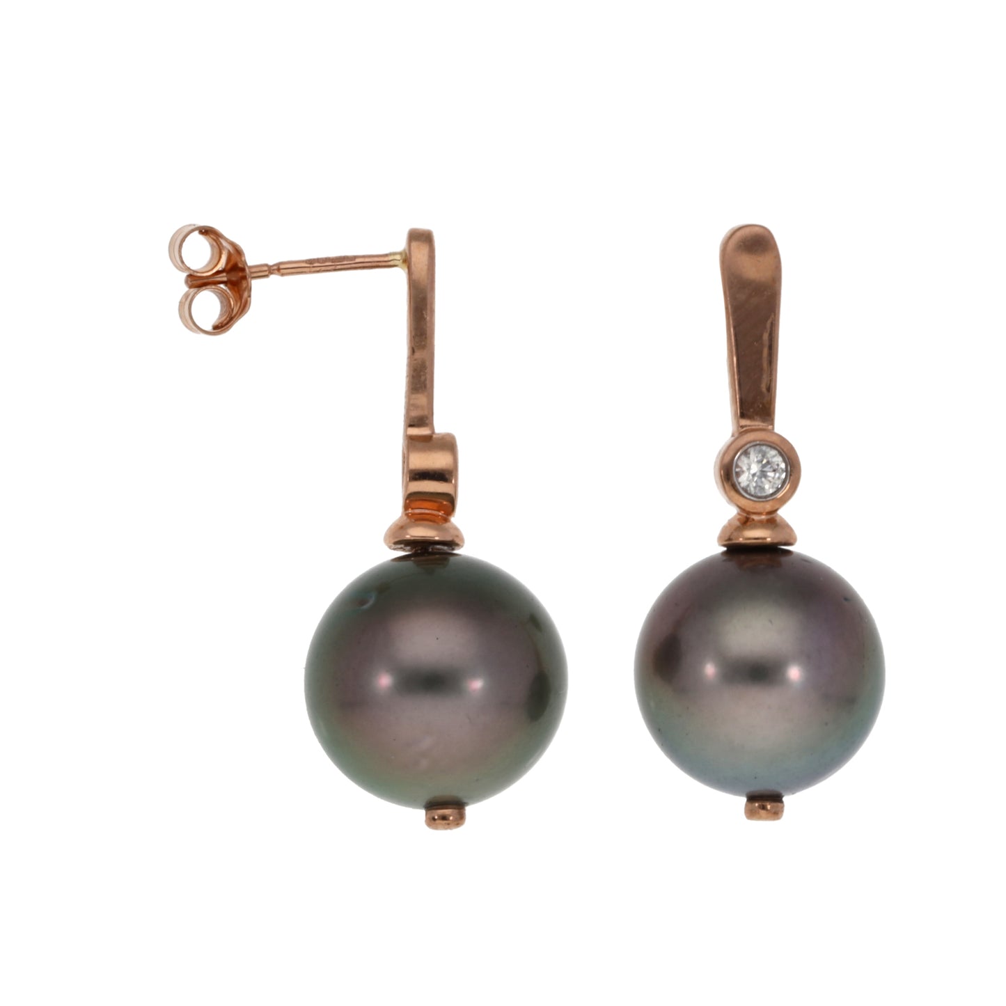 9ct Rose Gold Cultured Pearl & Cubic Zirconia Drop Earrings