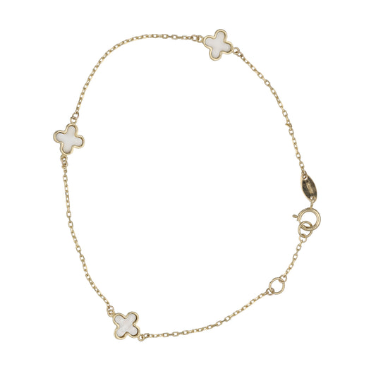 New 9ct Gold Clover Mother Of Pearl Bracelet