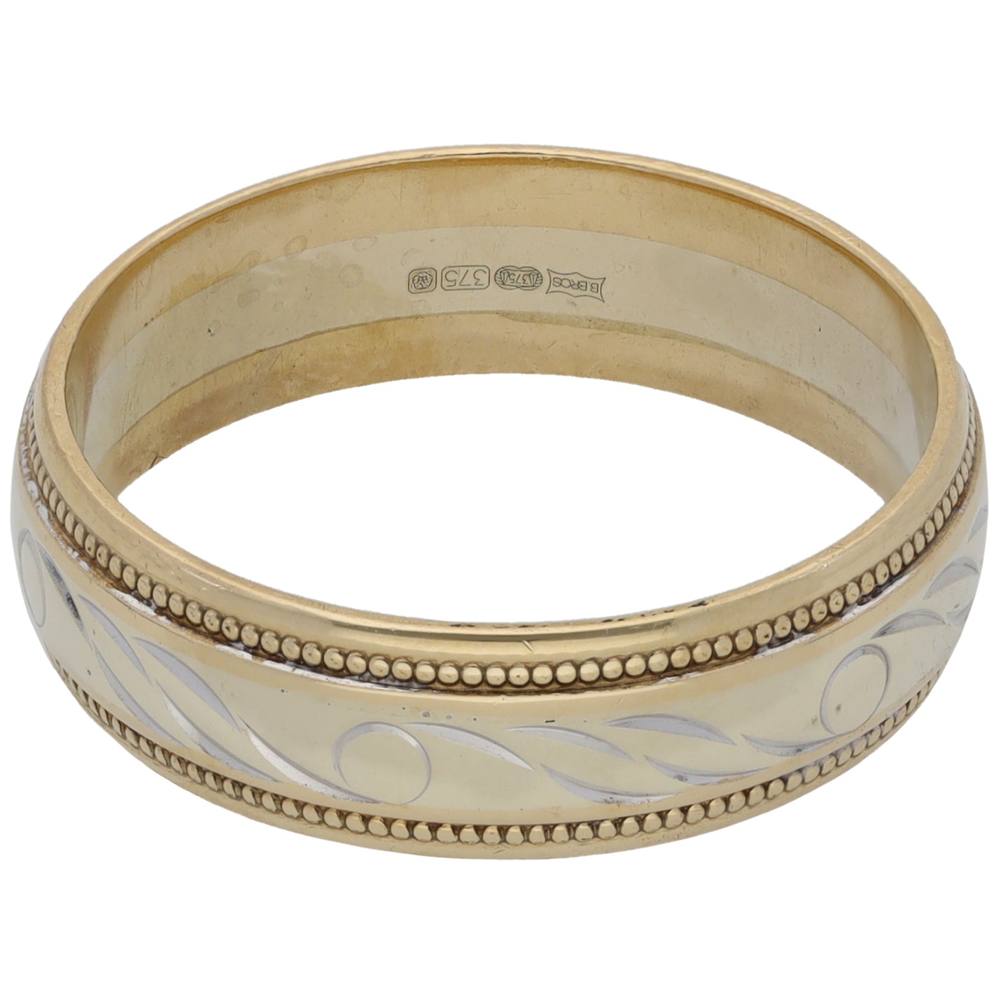 9ct Bi-Colour Gold Patterned Wedding Ring Size S