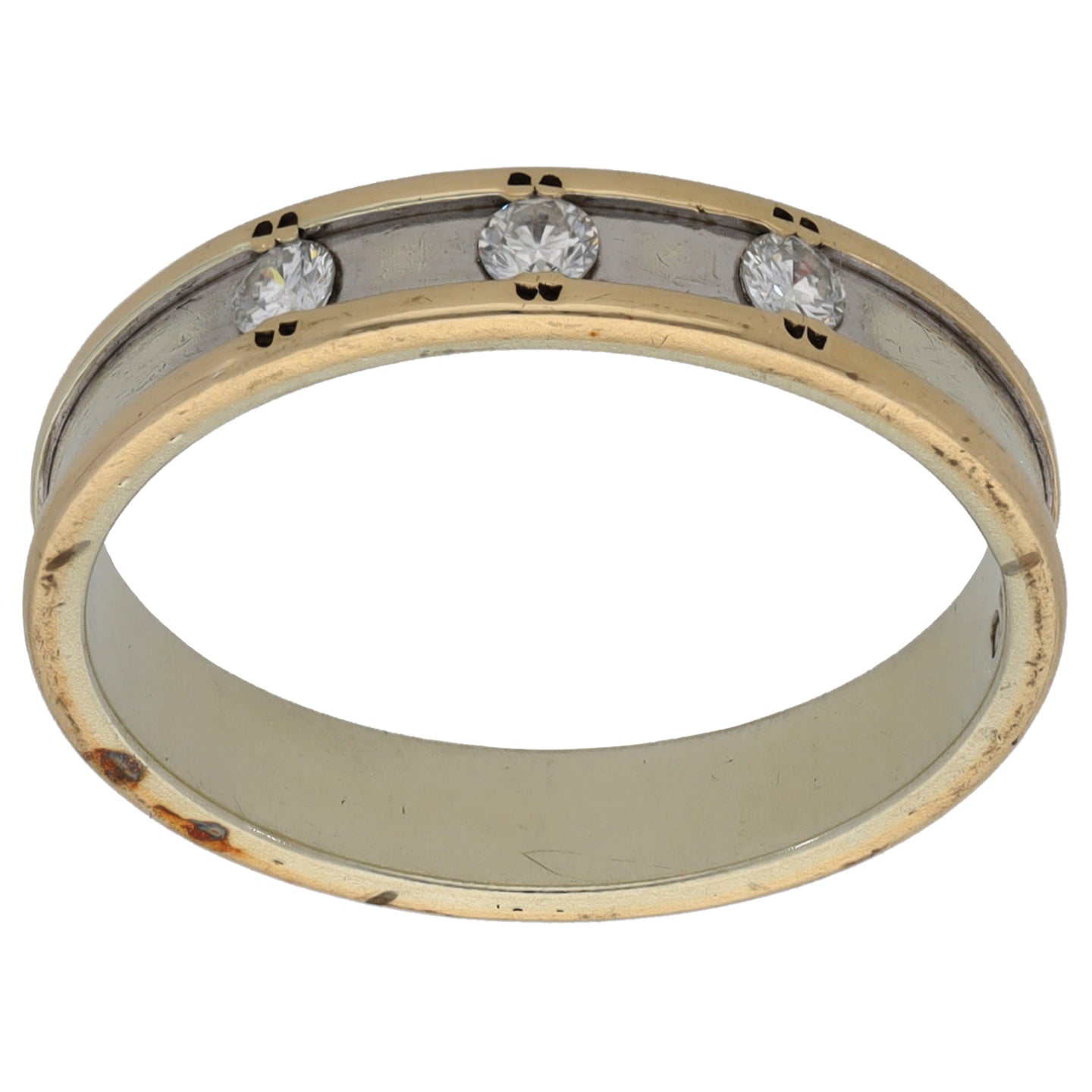 9ct Bi-Colour Gold 0.12ct Diamond Patterned Wedding Ring Size O