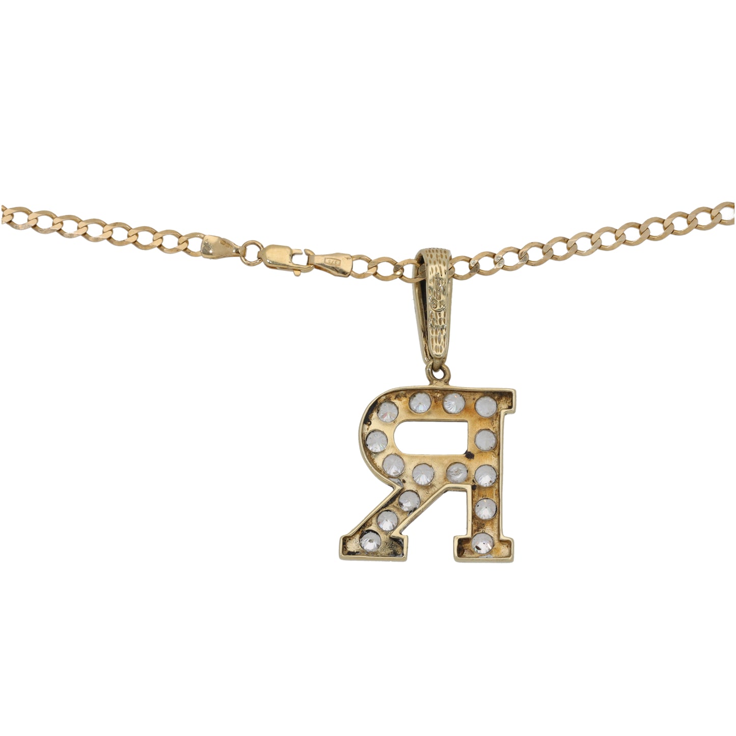 9ct Gold Cubic Zirconia Initial R Pendant With Chain