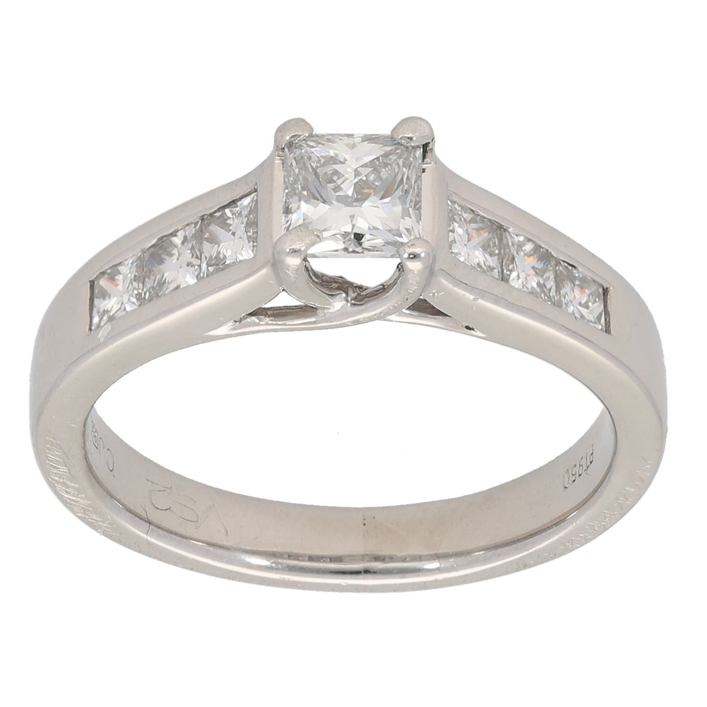 Platinum 1.43ct Diamond Solitaire Ring With Accent Stones Size M