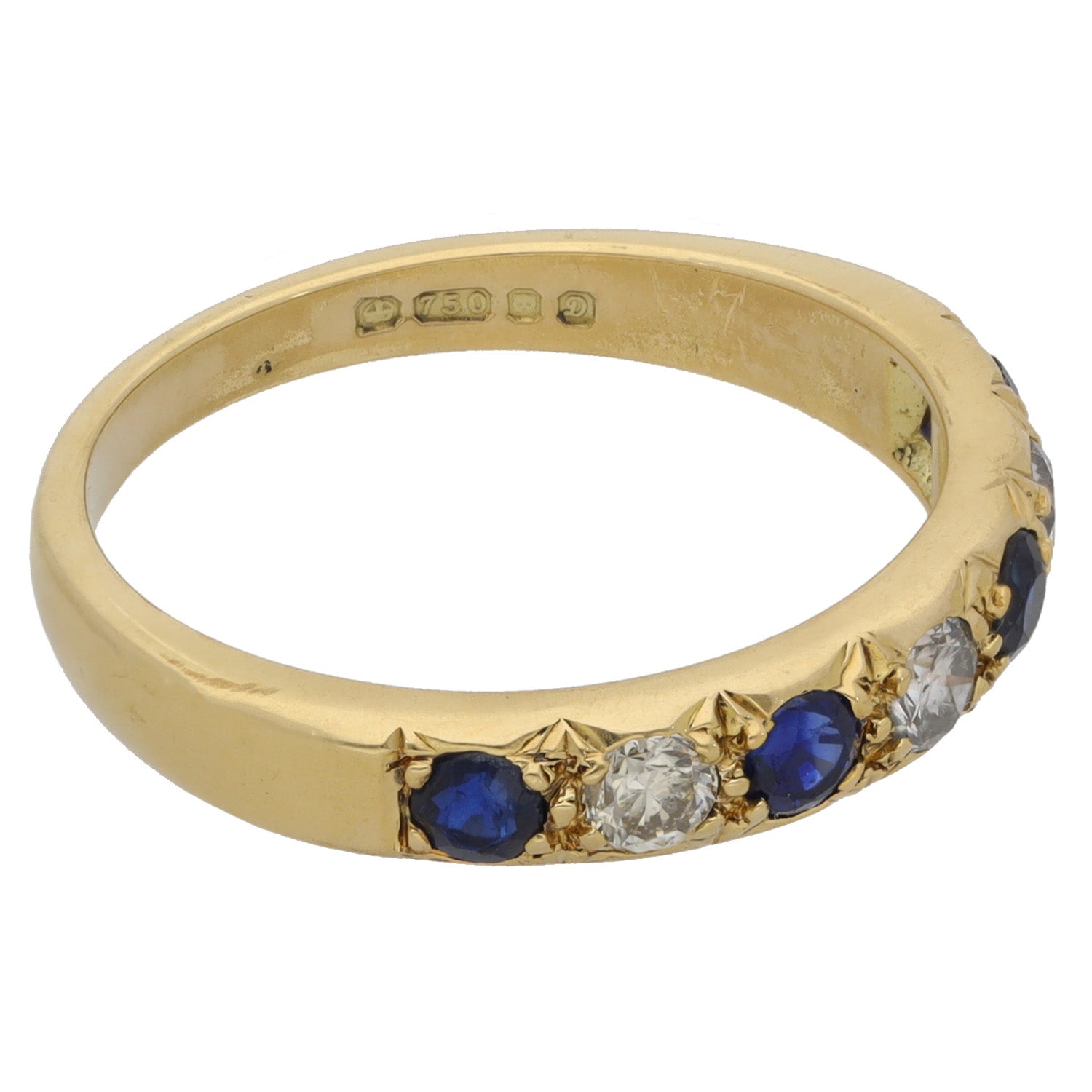 18ct Gold 030ct Diamond And Sapphire Half Eternity Ring Size P Handt