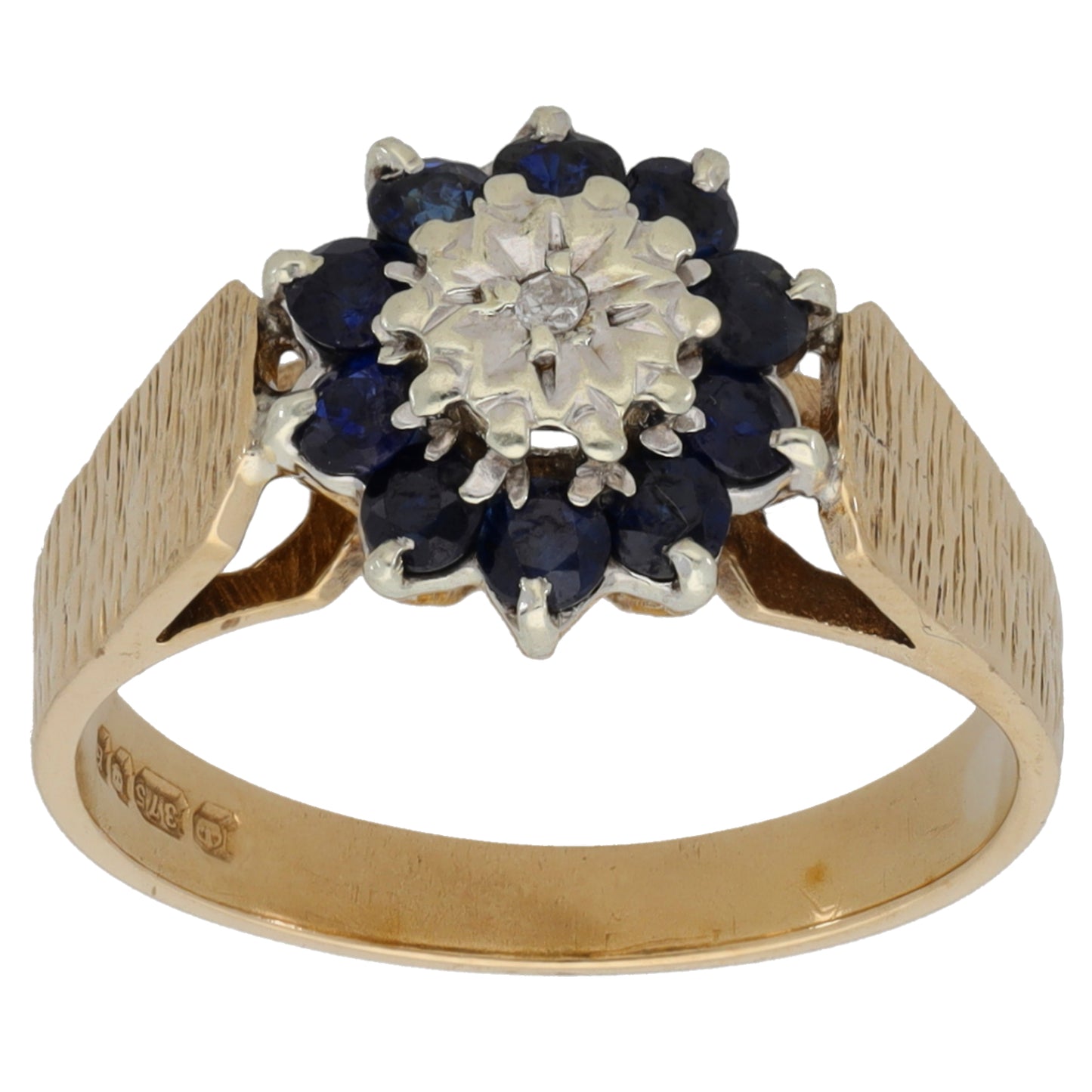 9ct Gold 0.01ct Diamond & Sapphire Cluster Ring Size N