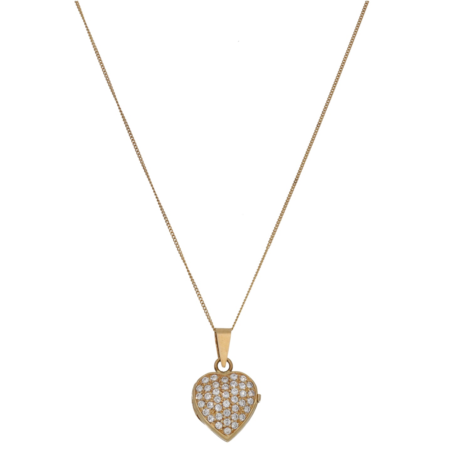 9ct Gold Cubic Zirconia Heart Locket Pendant With Chain