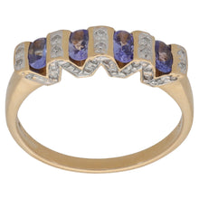 Load image into Gallery viewer, 14ct Gold Tanzanite &amp; 0.20ct Diamond Half Eternity Ring Size P
