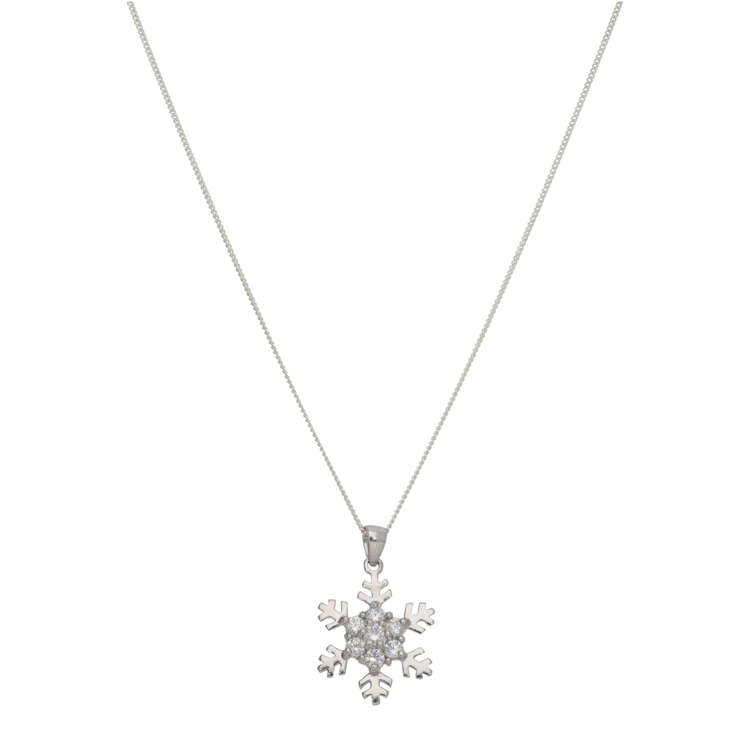 New Sterling Silver Cubic Zirconia Snowflake Necklace