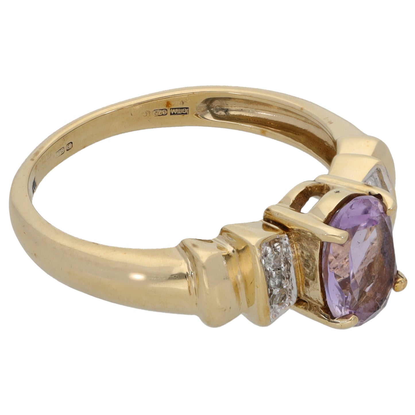 9ct Gold 0.06ct Diamond & Amethyst Dress/Cocktail Ring Size N