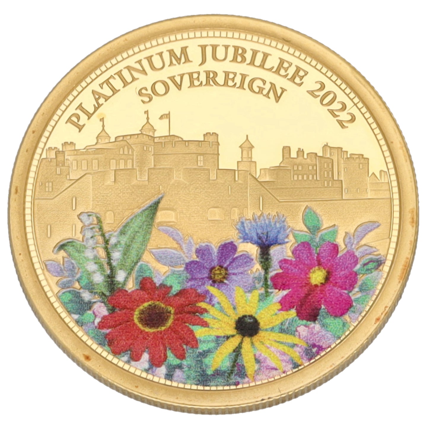 22ct Gold Queen Elizabeth II Platinum Jubilee Tower Bloom Fall Sovereign Coin 2022