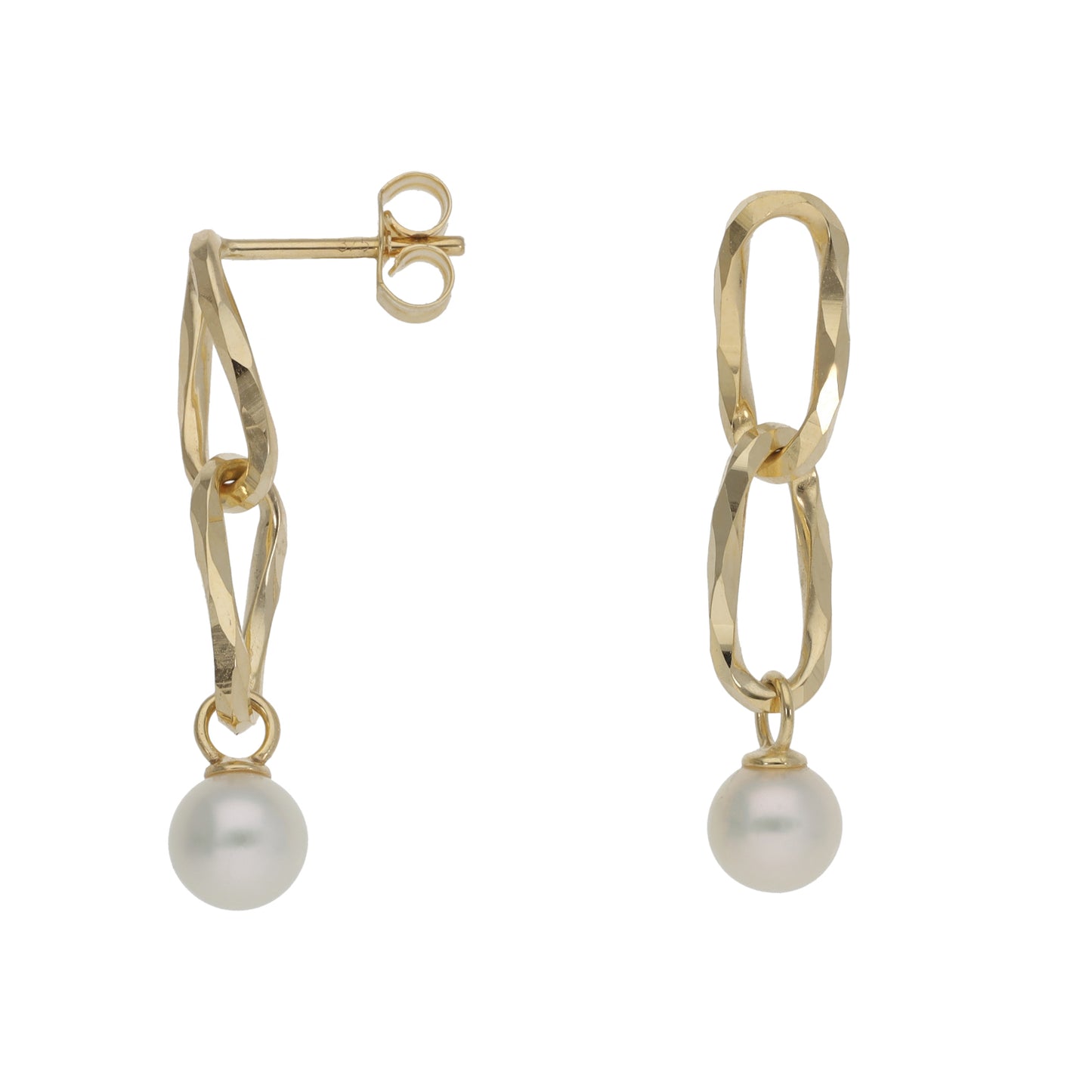 New 9ct Gold Double Link Pearl Drop Earrings