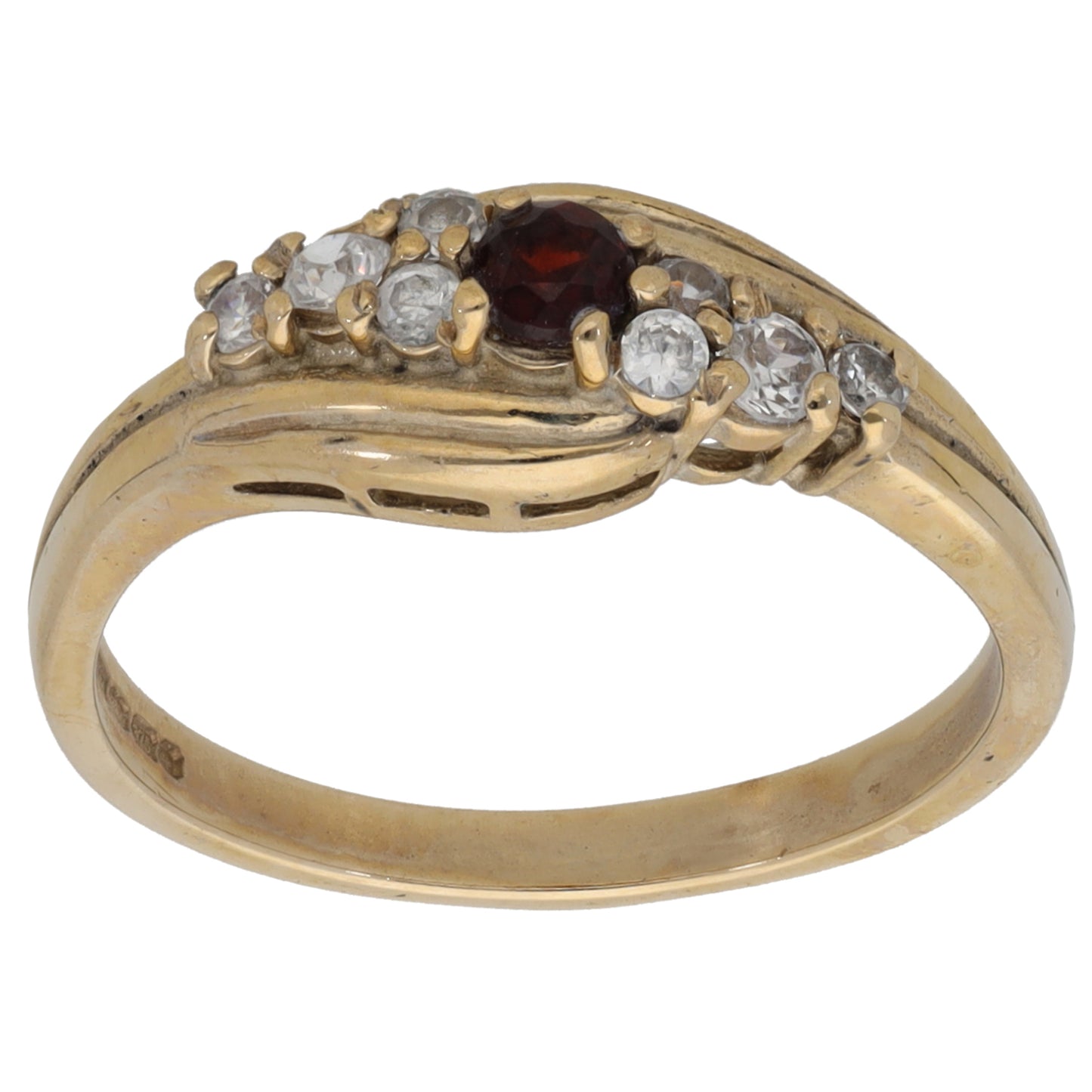 9ct Gold Garnet & Cubic Zirconia Dress/Cocktail Ring Size P