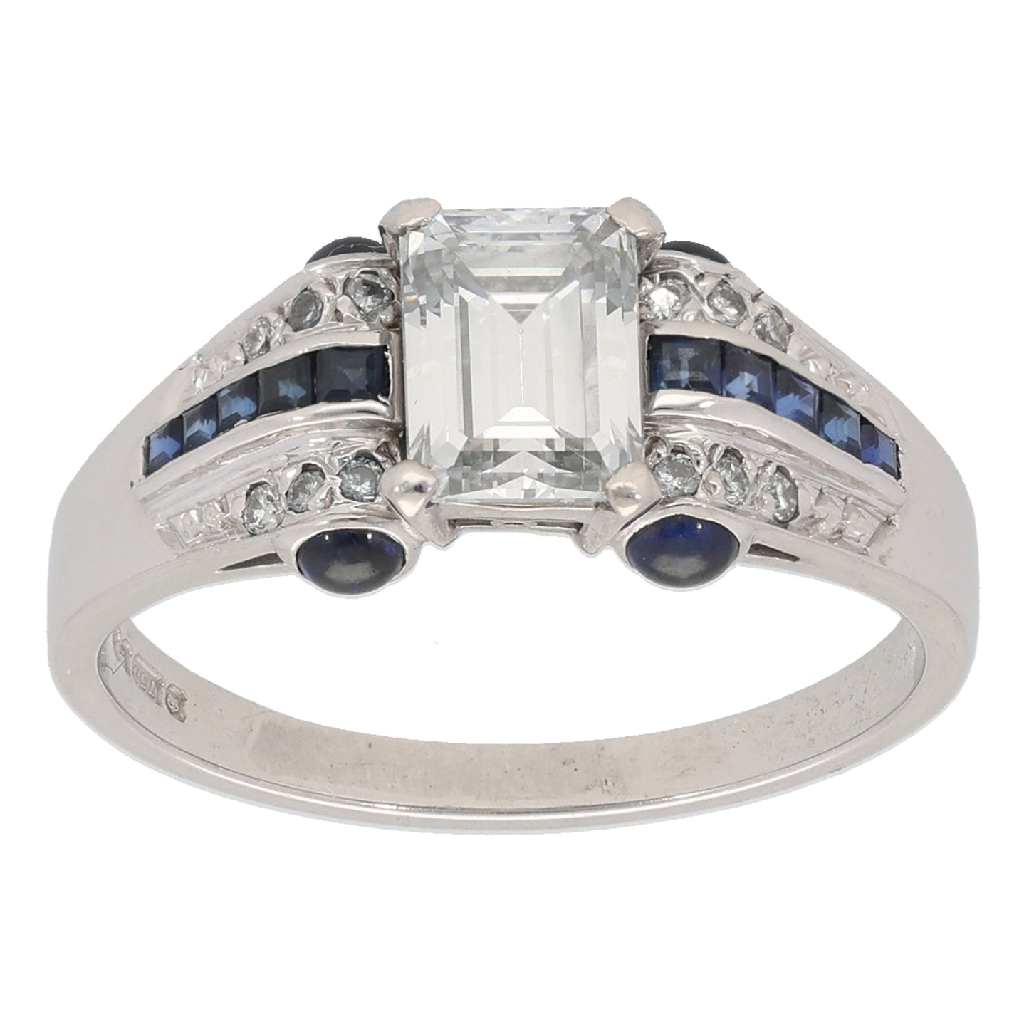 18ct White Gold Sapphire & 1.20ct Diamond Dress/Cocktail Ring Size M