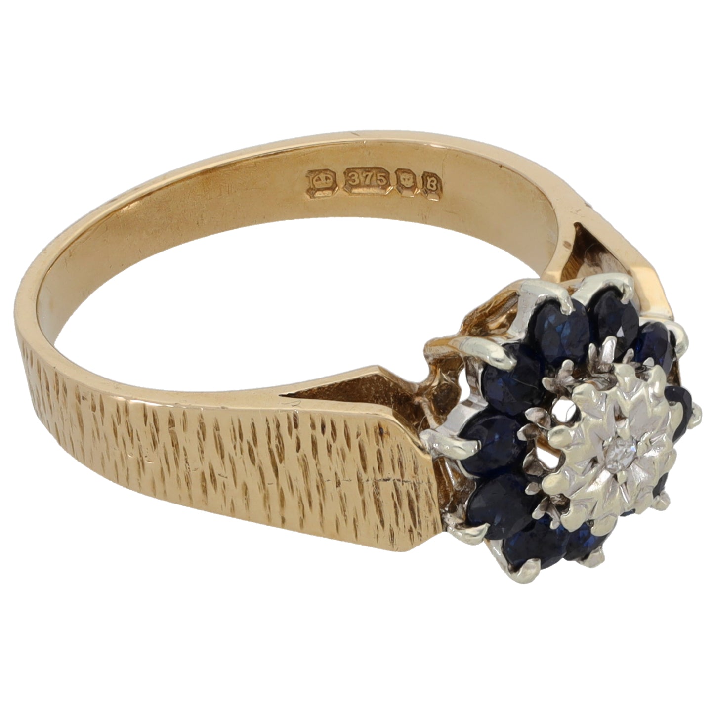 9ct Gold 0.01ct Diamond & Sapphire Cluster Ring Size N