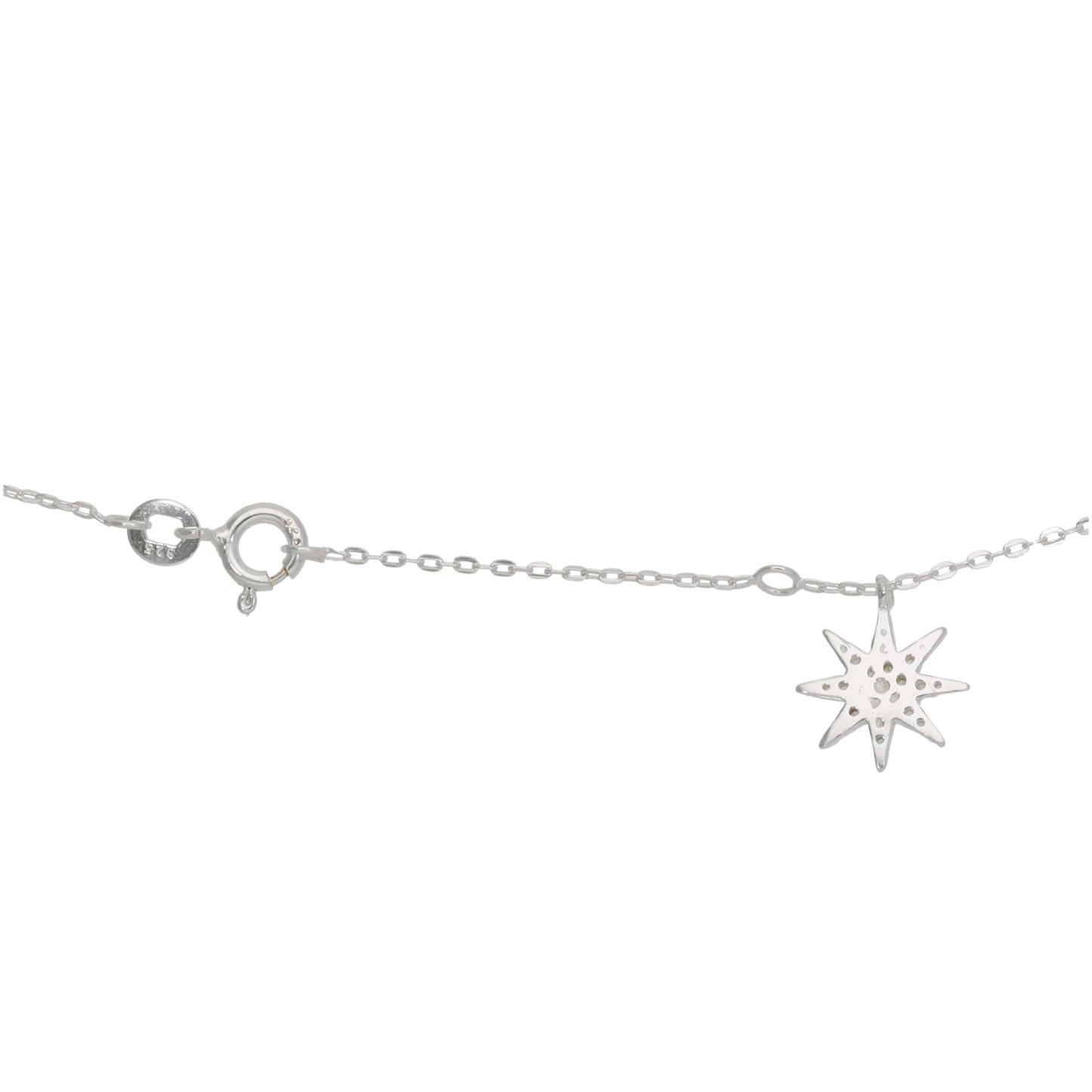 New Sterling Silver Cubic Zirconia Compass Star Stud Necklace