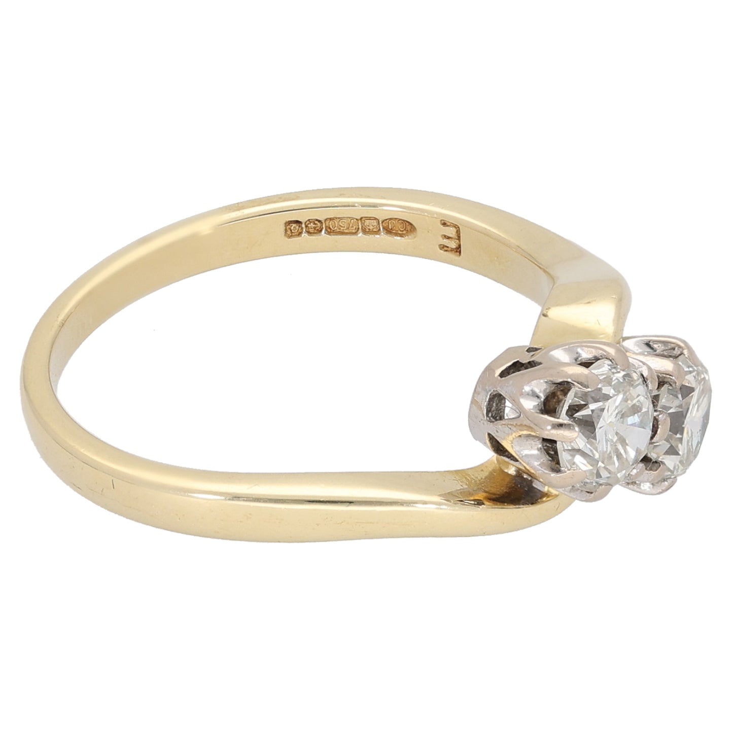 18ct Gold 0.66ct Diamond Two Stone Ring Size M