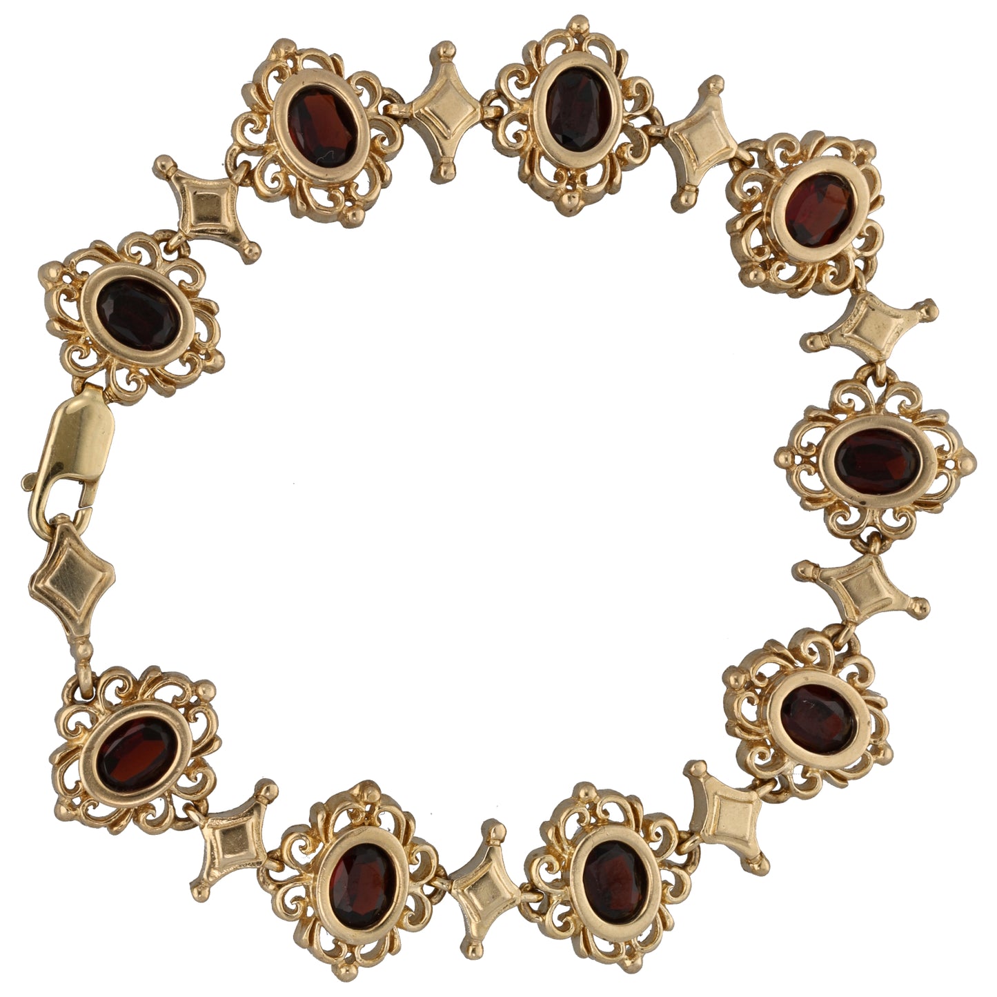 9ct Gold Garnet Fancy Stone Set Bracelet