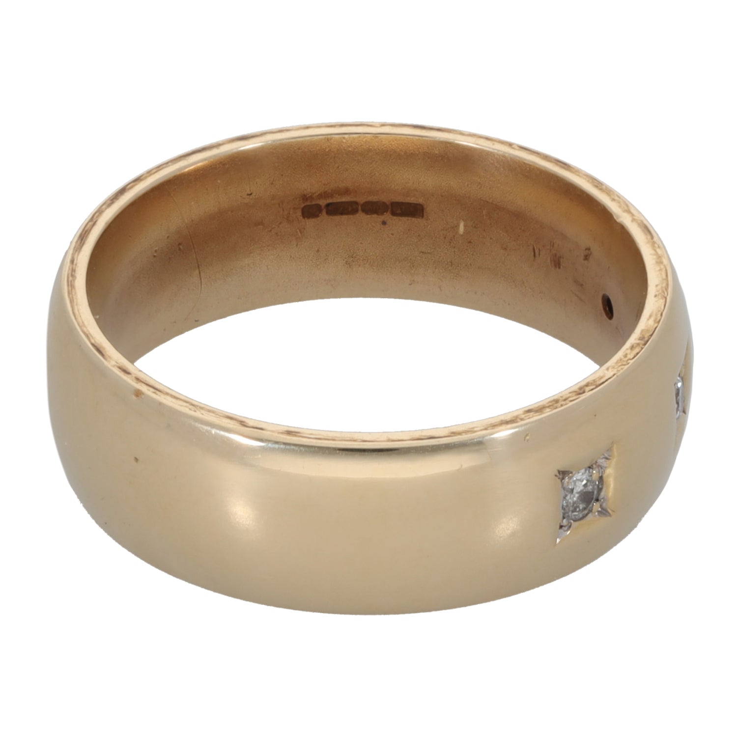 9ct Gold 0.06ct Diamond Plain Wedding Ring Size R H&T