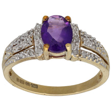 Load image into Gallery viewer, 9ct Gold Amethyst &amp; 0.20ct Diamond Dress/Cocktail Ring Size P
