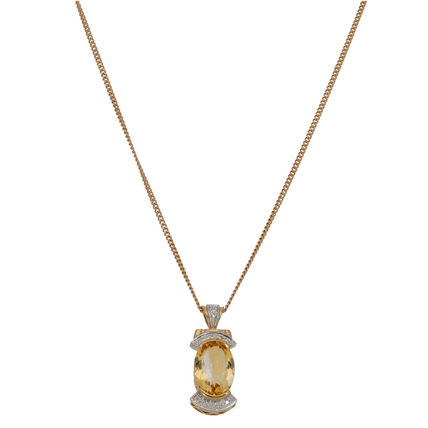 9ct Gold 0.10ct Diamond & Citrine Dress/Cocktail Pendant With Chain