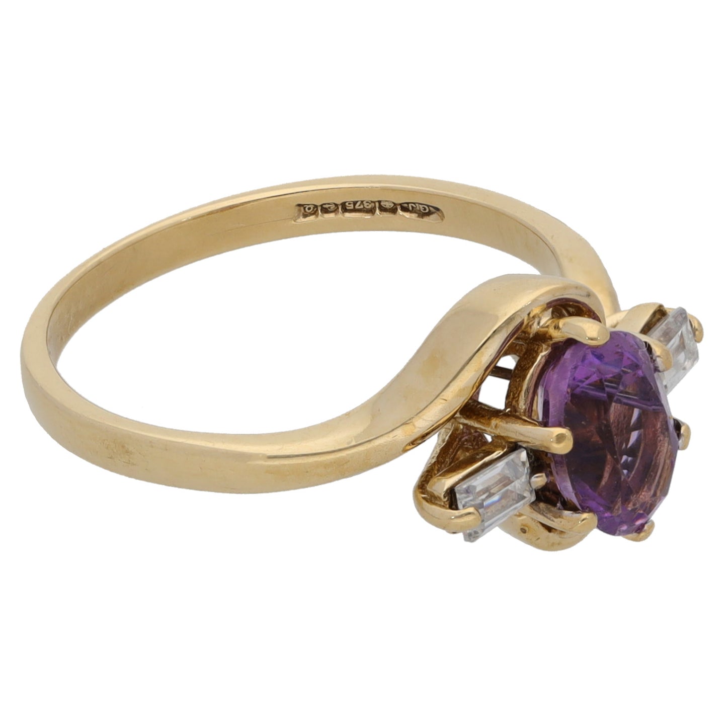 9ct Gold Amethyst & Cubic Zirconia Trilogy Ring Size M