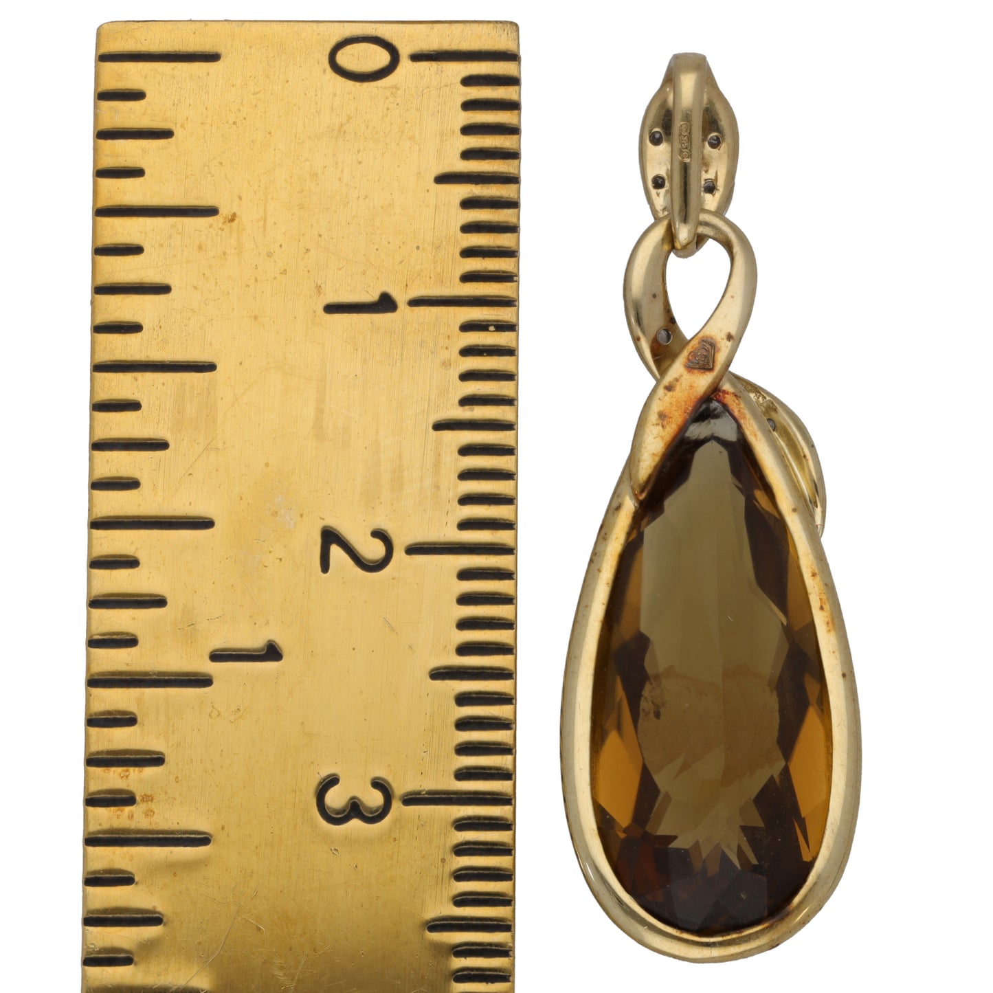 9ct Gold 0.045ct Diamond & Smoky Quartz Dress/Cocktail Pendant