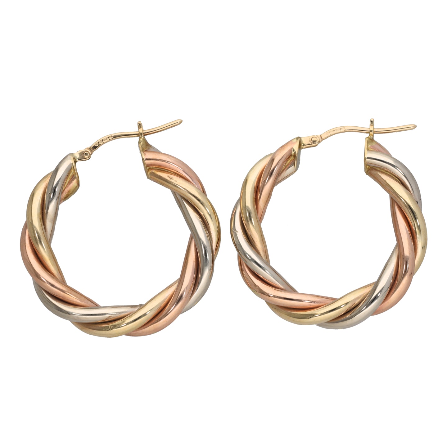 9ct Tri-Colour Gold Hoop Earrings