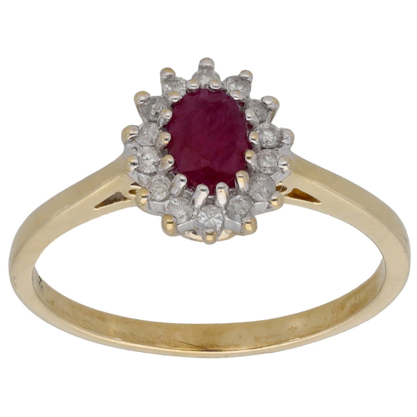 9ct Gold 0.14ct Diamond & Glass Filled Ruby Cluster Ring Size R