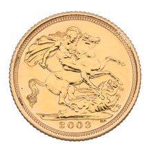 Load image into Gallery viewer, 22ct Gold Queen Elizabeth II Half Sovereign Coin 2003
