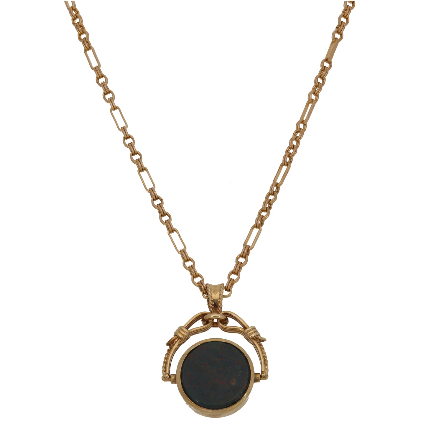 9ct Gold Onyx & Bloodstone Fob Pendant With Chain