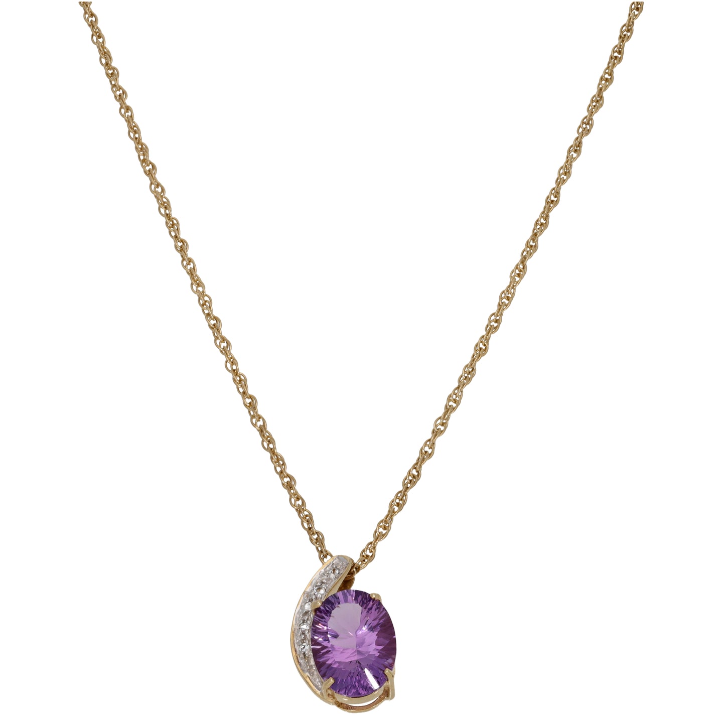 9ct Gold Amethyst & Imitation Dress/Cocktail Pendant With Chain