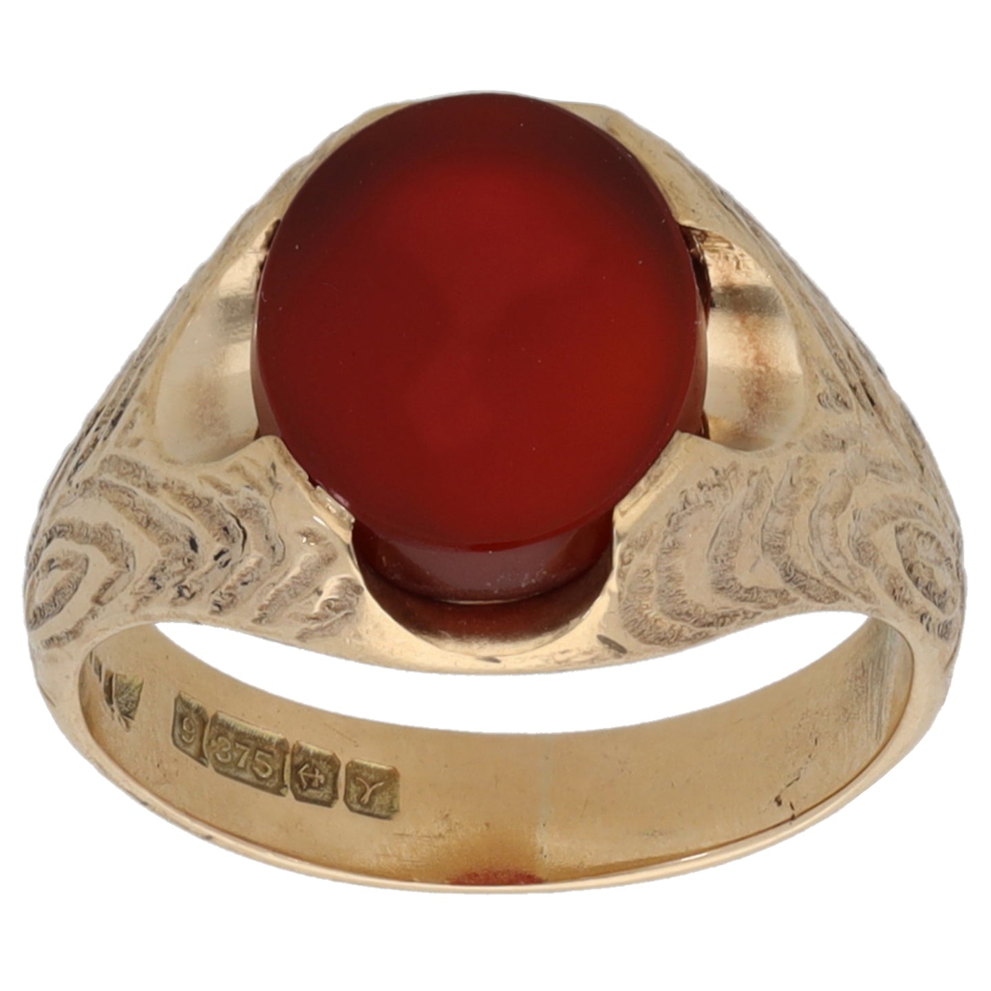 9ct Gold Carnelian Patterned Signet Ring Size N