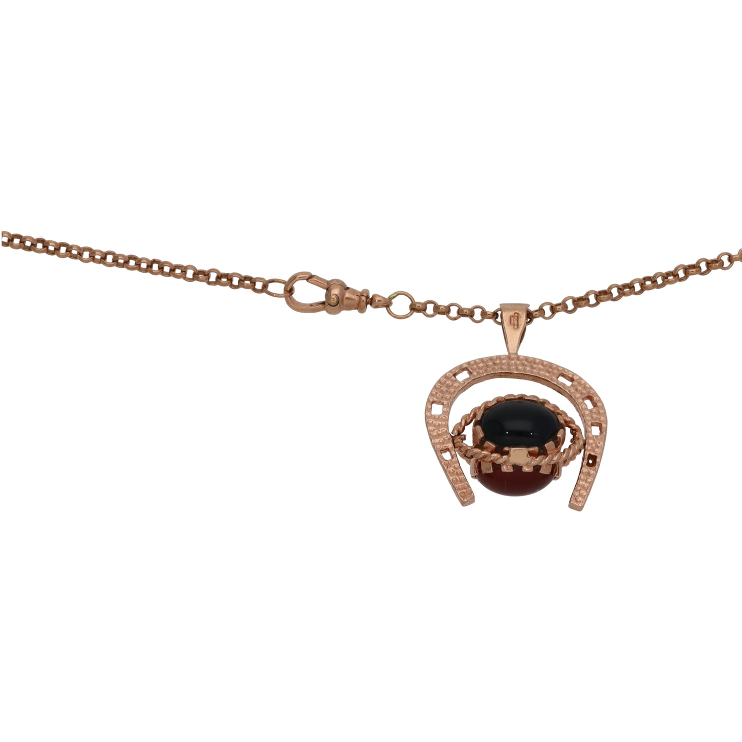 9ct Rose Gold Onyx, Carnelian & Yellow Adventurine Fob Pendant With Chain